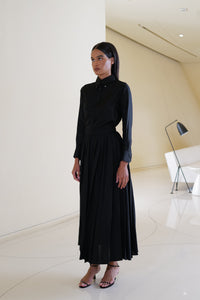 Shirt with Pleated Skirt in Black Silk