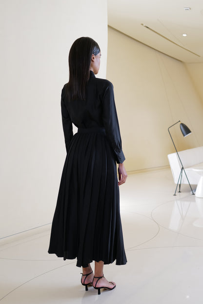 Shirt with Pleated Skirt in Black Silk