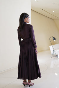 Shirt with Pleated Skirt in Brown Silk