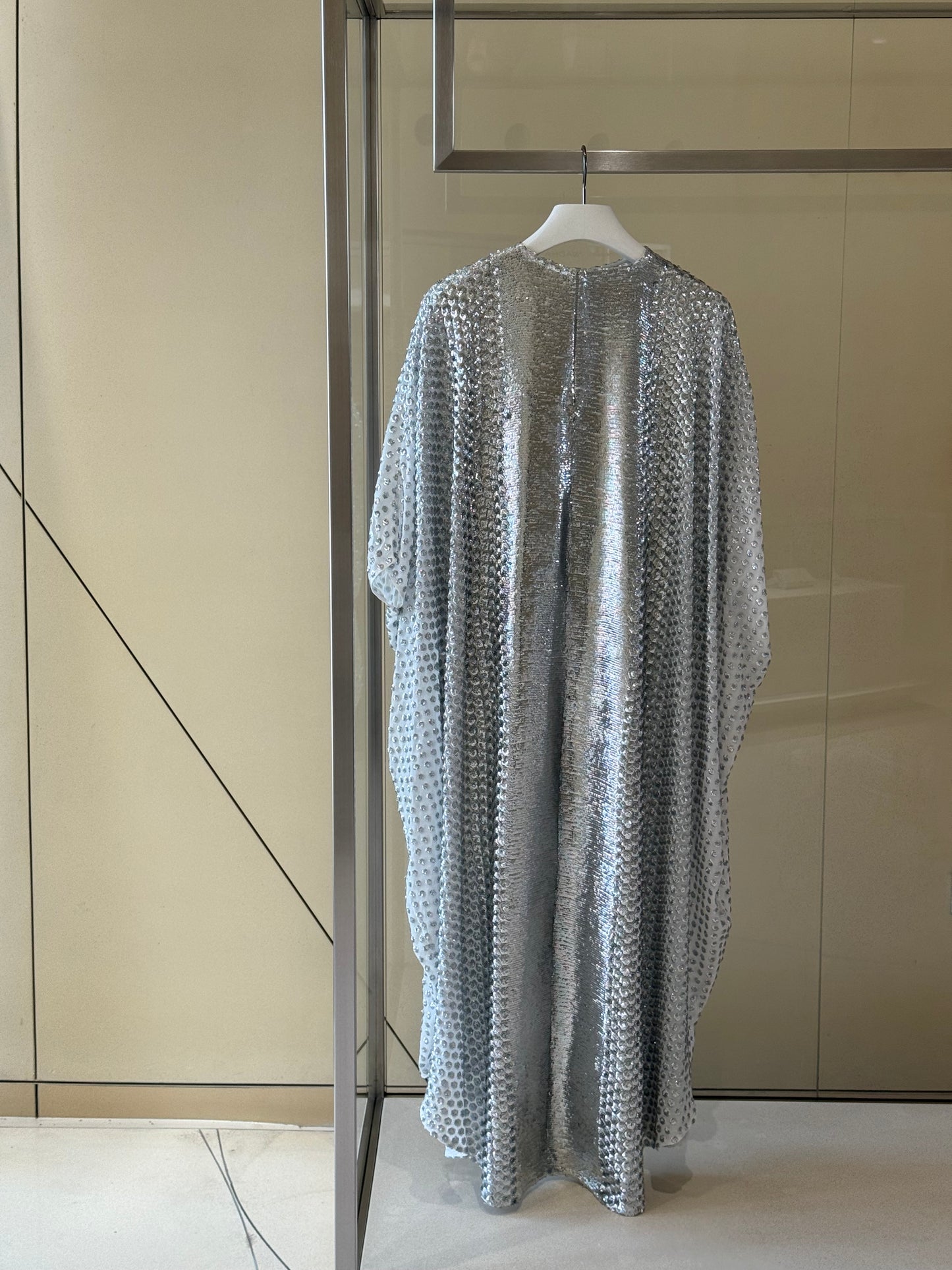 Classic Caftan with Full  Silver Sequins Embellishment