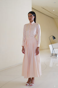 Shirt with Pleated Skirt in Peach Silk