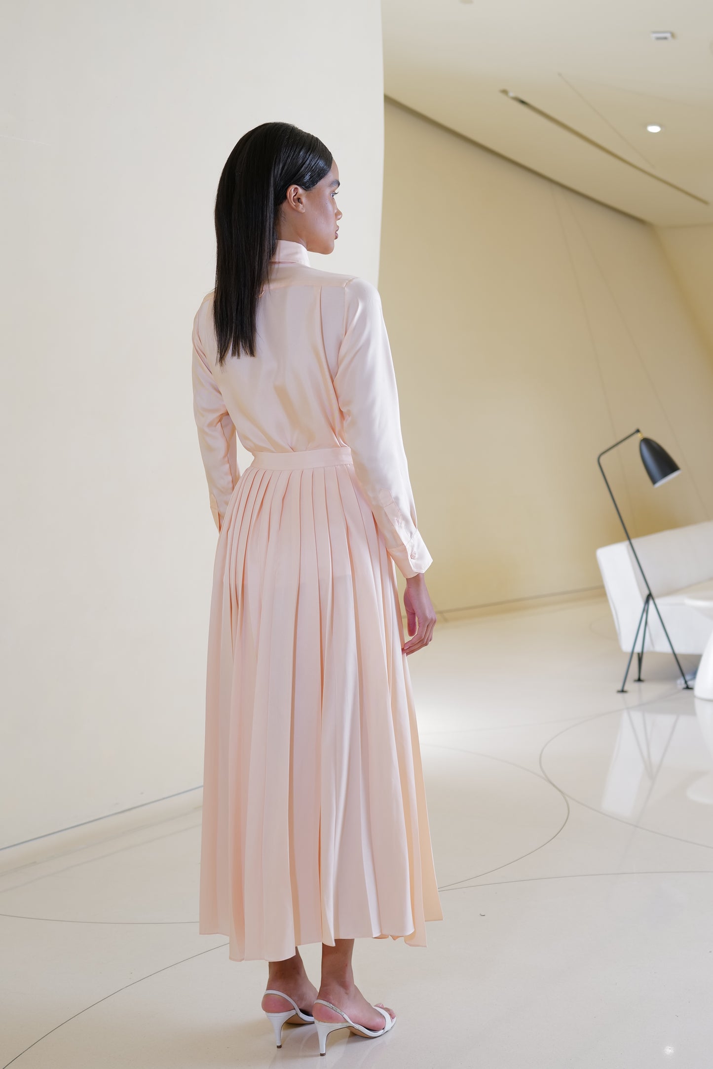 Shirt with Pleated Skirt in Peach Silk