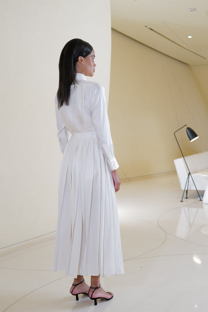 Shirt with Pleated Skirt in White Silk