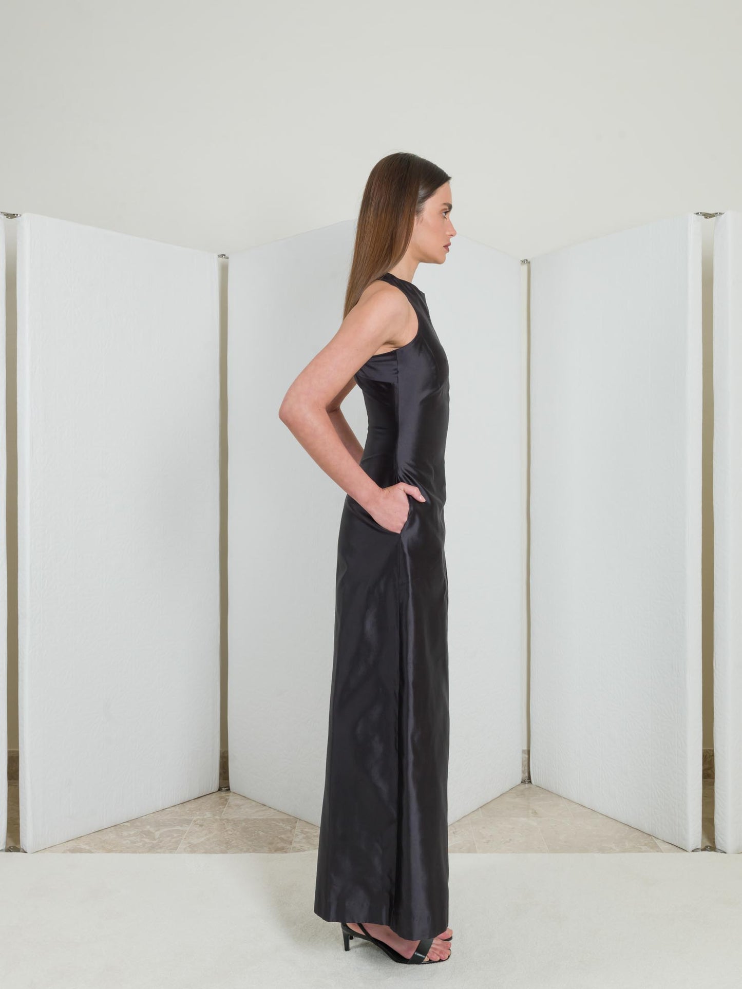 Sleeveless Jumpsuit in Shantung