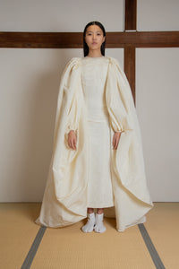 Puffed sleeves trail cape in silk faille moire (gown not included)