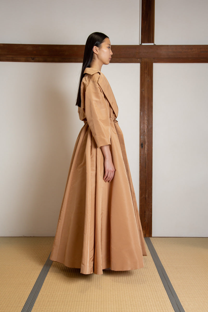 Oversized floor length coat in silk faille