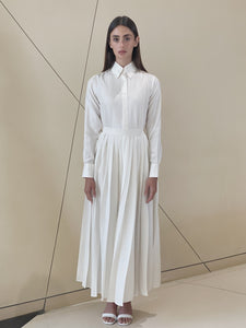 Shirt with Pleated Skirt in White Silk