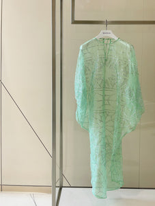 Puff sleeves full metallic embroidery in silk organza Caftan with separate Silk Blend Lining