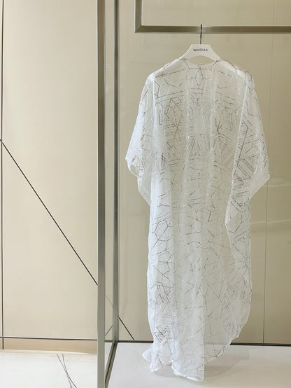 Classic Full Metallic Horizontal Embroidery in Silk Organza Caftan with separate Silk