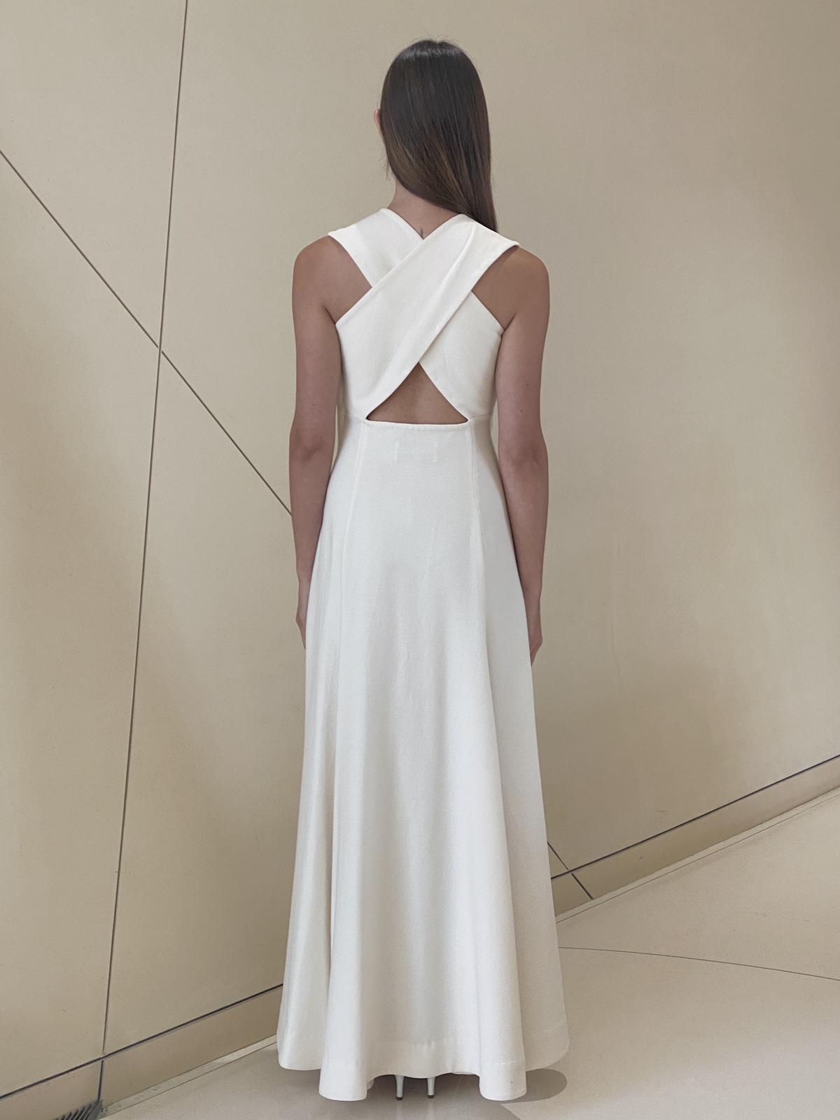 Voluminous Cross Back Dress  in Natural White Sable