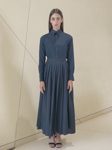 Shirt with Pleated Skirt in Navy Silk