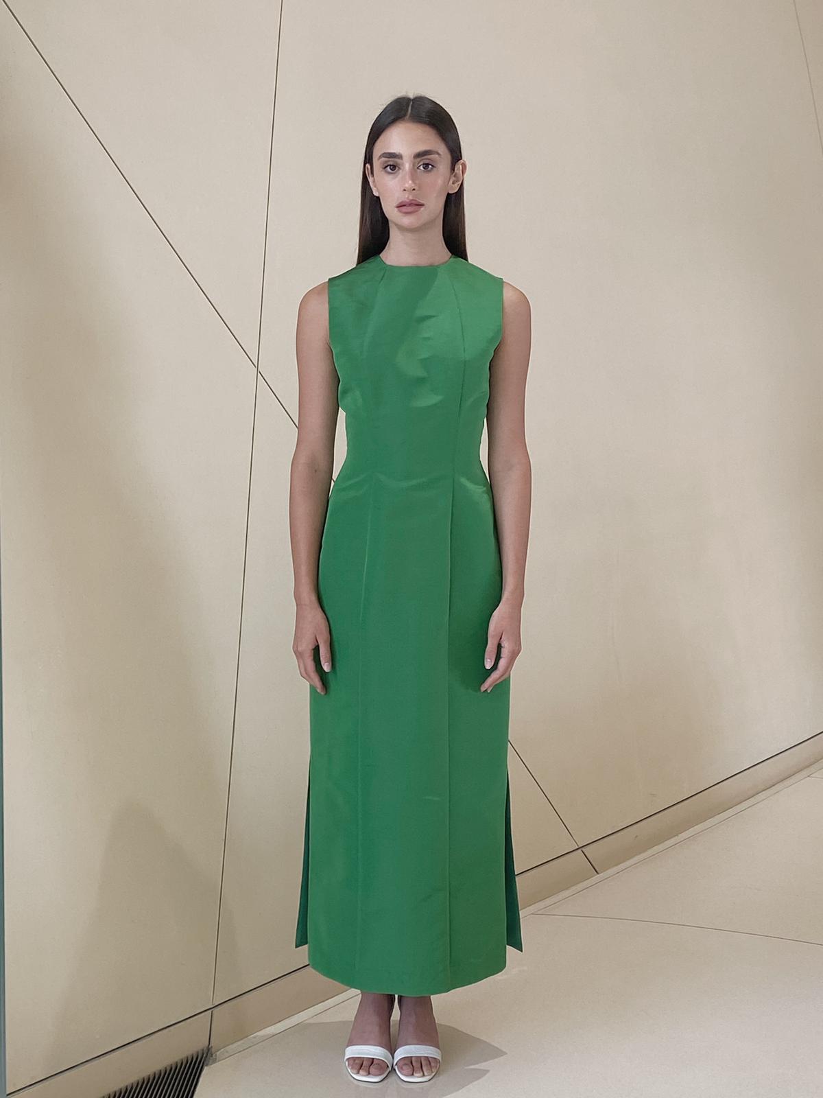 Classic Dress in Green Silk Faille