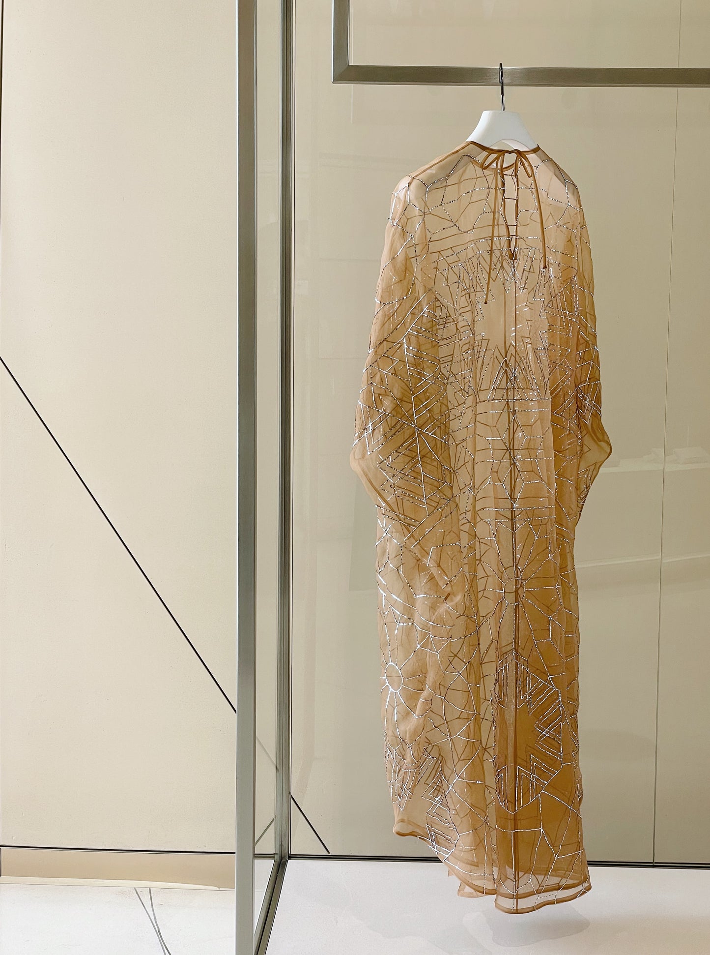 Classic Full Metallic Horizontal Embroidery in Silk Organza Caftan with separate Silk