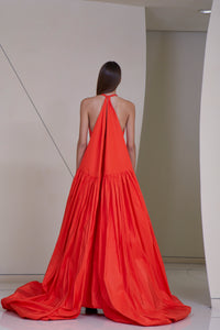 Open Back Voluminous Gown with Back tie cape in Silk Faille