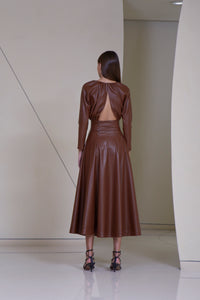 Open back Corset Top with Midi Circle Skirt in  Faux Leather