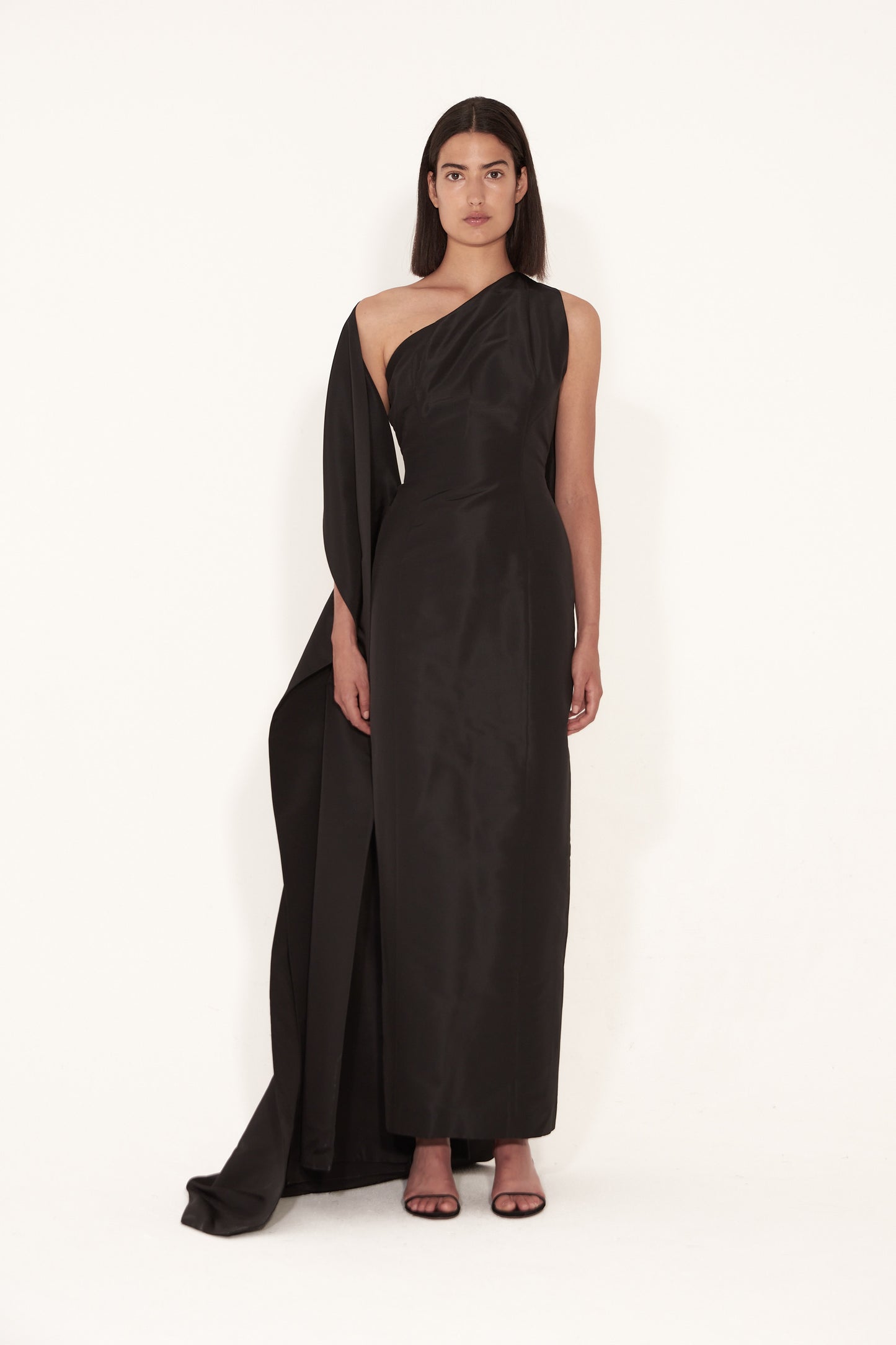 Asymmetric cape dress in silk Faille WADHA.CO Asymmetric cape dress in silk Faille WADHA.CO