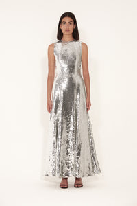Voluminous Gown in Silk Crepe with  Full Sequence hand embellished  sequence