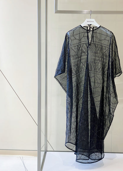 Classic Full Metallic Horizontal Embroidery in Silk Organza Caftan with separate Silk